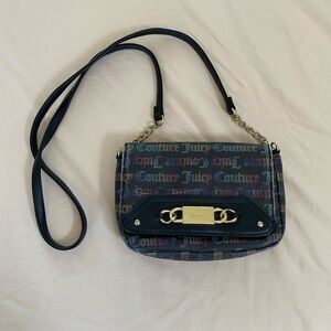 Juicy Couture Black Multicolor Script Crossbody Bag with Gold Hardware